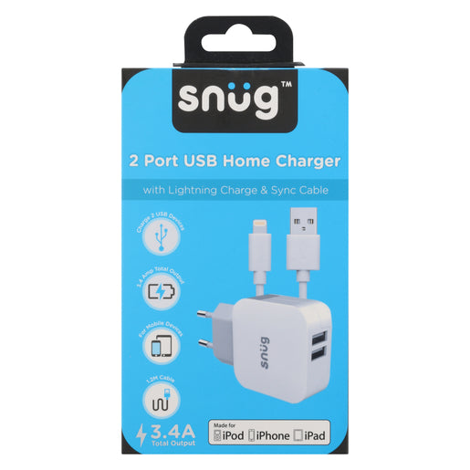 Snug White 2-Port 3.4AMP Charger with MFI Cable